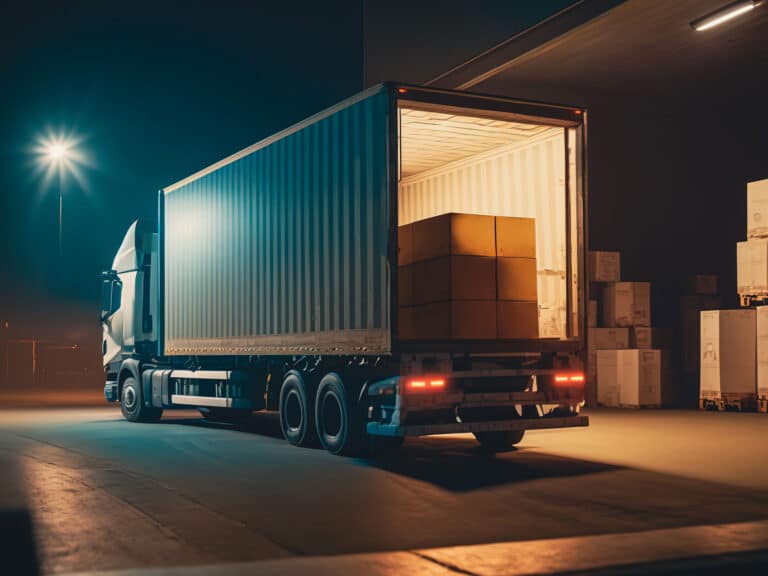 Modern truck filled with equipment boxes