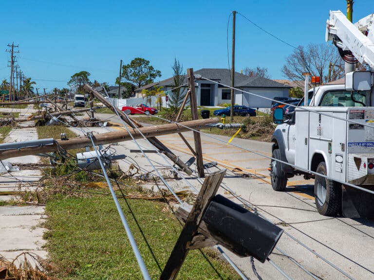 Downed powerlines in Cape Coral Florida after Hurricane Ian